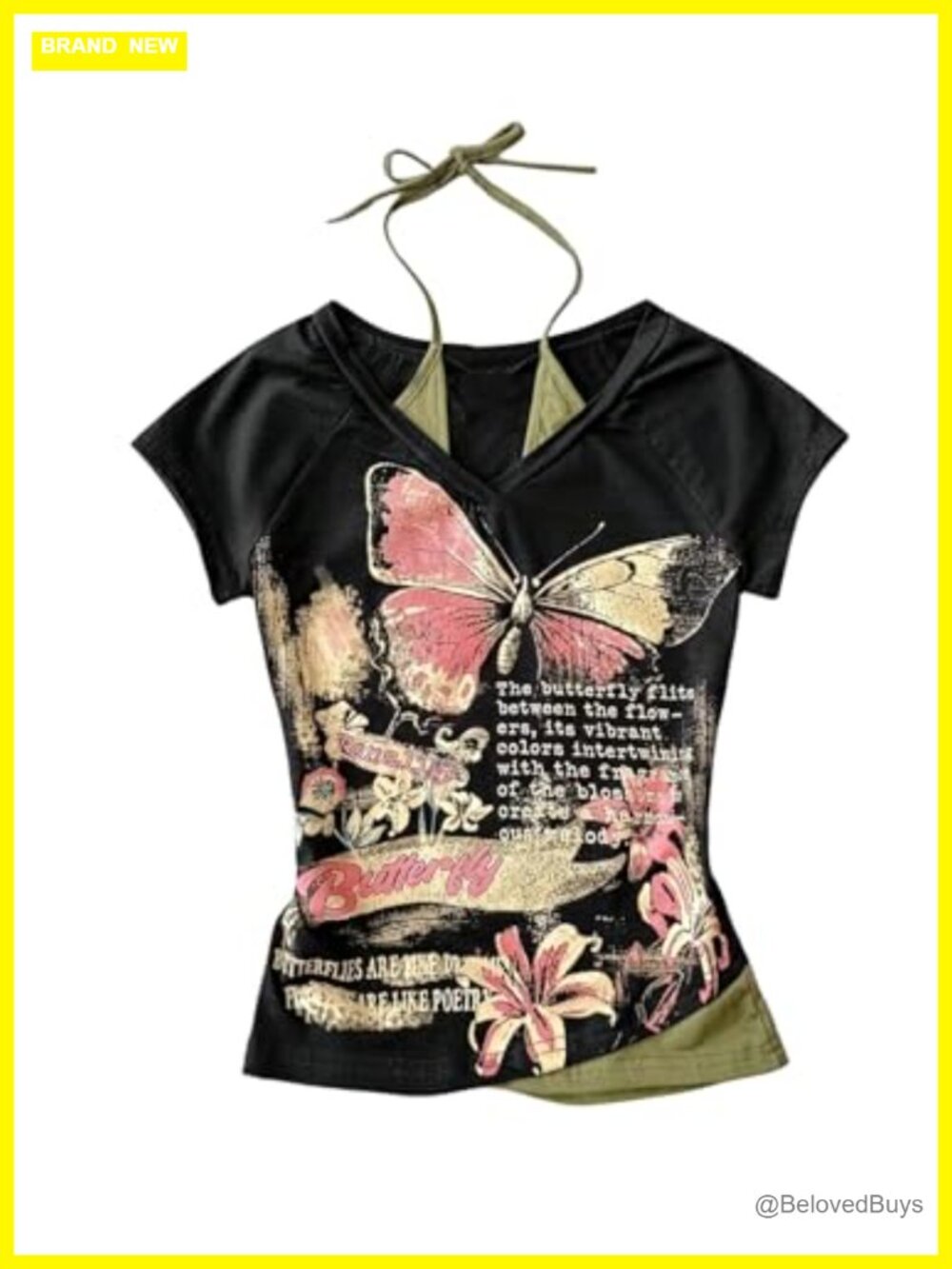 RoseSeek Womens Y2K 2-in-1 Halter T-Shirt Style